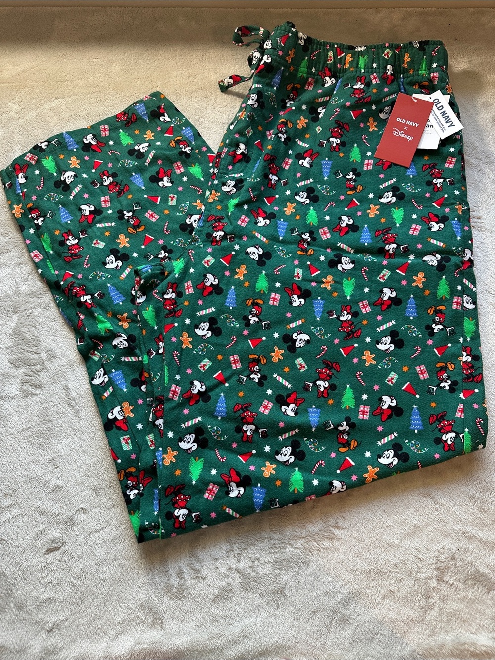 Old Navy x Disney Mickey & Minnie Holiday Flannel Pajama Pants Green XL
